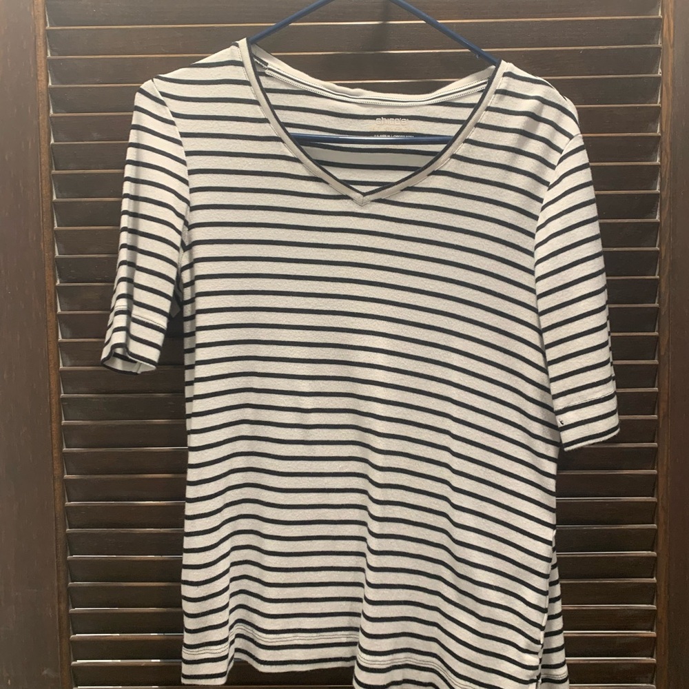Chico's Black and White 3/4 Sleeve Fitted T-Shirt